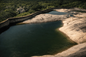 Imagem aérea da Pedra d’Água, sítio paleontológico localizado em Itapipoca Ceará
